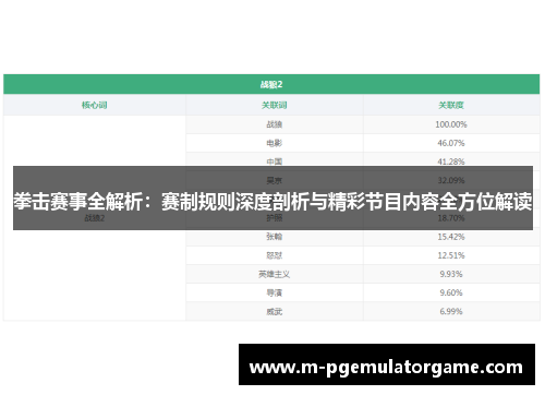 拳击赛事全解析：赛制规则深度剖析与精彩节目内容全方位解读