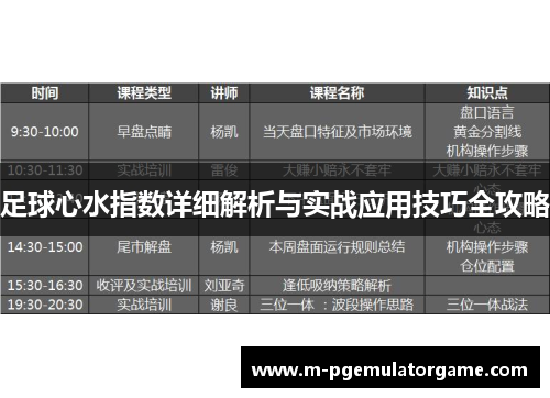 足球心水指数详细解析与实战应用技巧全攻略